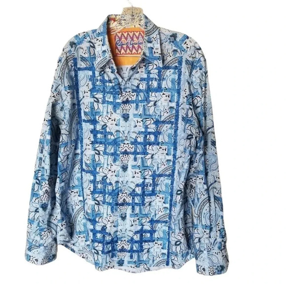 𝅺Robert Graham Blue Black Paisley Embroidered  Shirt L - Picture 1 of 15